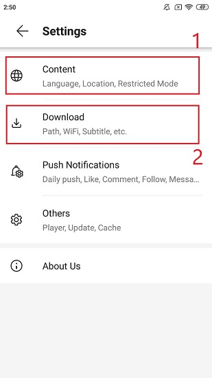 ভিডমেটে কন্টেন্ট সেটিংস